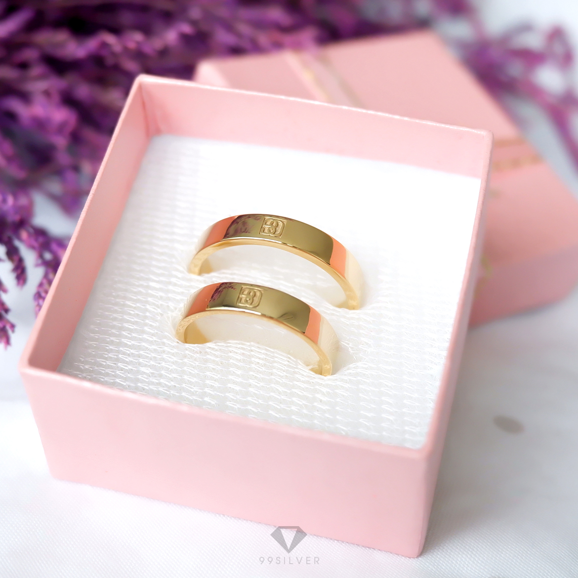 แหวนเงินแท้เคลือบทอง หน้ากว้าง 4 มิลลิเมตร ผิวเรียบเงาทรงแบน