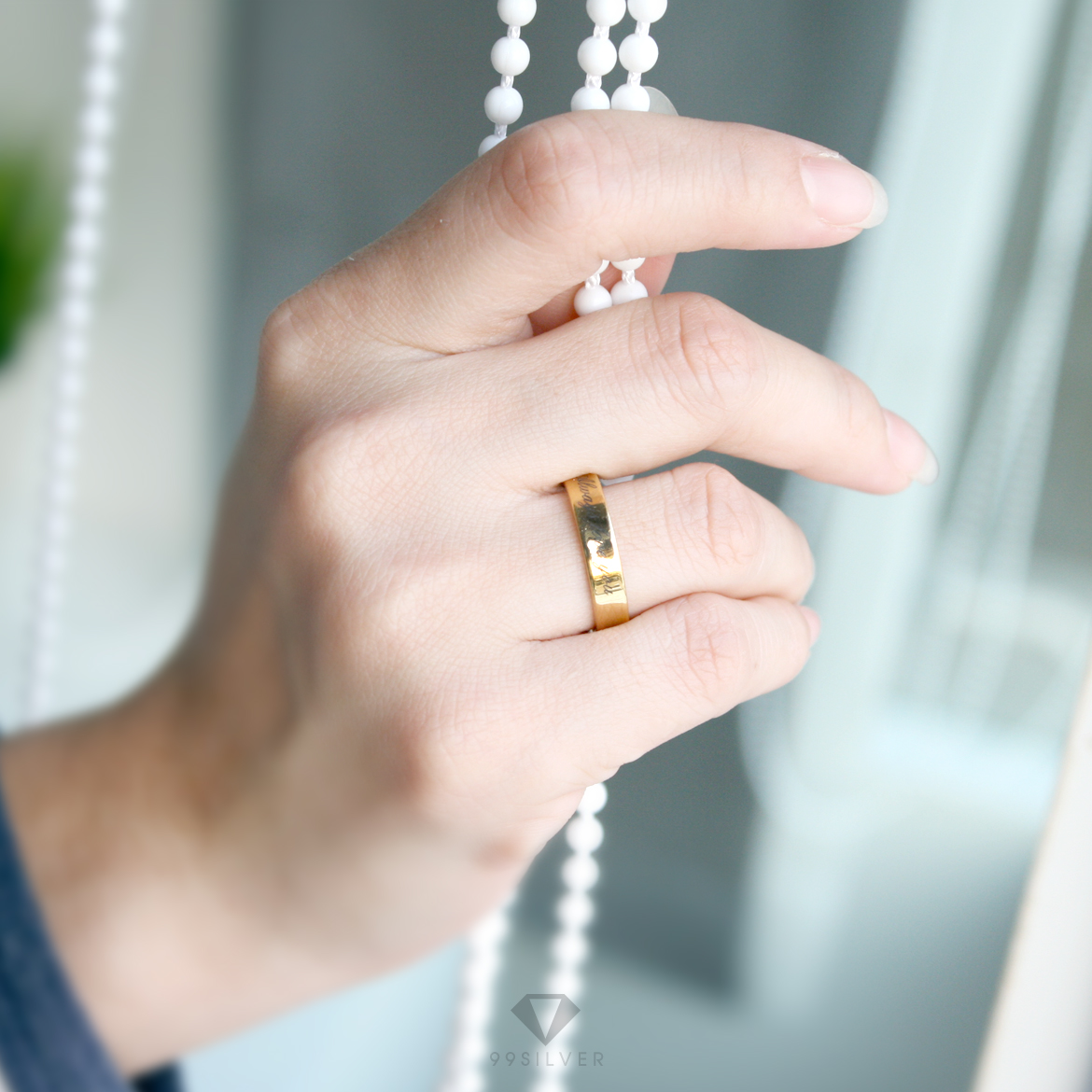 แหวนเงินแท้เคลือบทอง หน้ากว้าง 4 มิลลิเมตร ผิวเรียบเงาทรงแบน