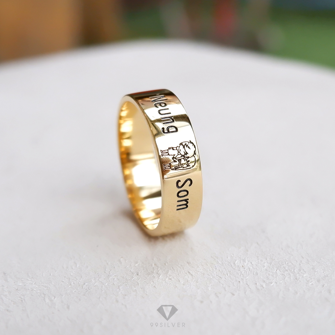 แหวนเงินแท้เคลือบทอง หน้ากว้าง 6 มิลลิเมตร ผิวเรียบเงาทรงแบน