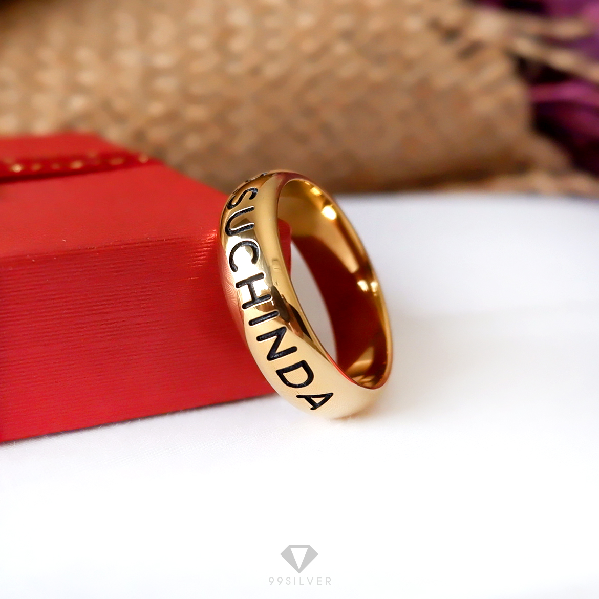 แหวนเงินแท้เคลือบทอง หน้ากว้าง 6 มิลลิเมตร ผิวเงาทรงโค้ง