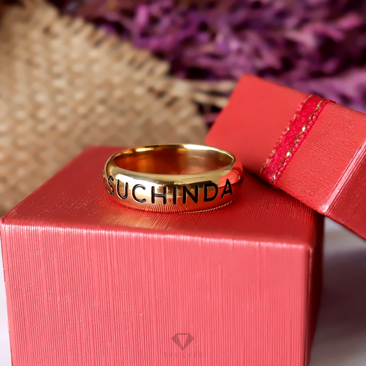 แหวนเงินแท้เคลือบทอง หน้ากว้าง 6 มิลลิเมตร ผิวเงาทรงโค้ง