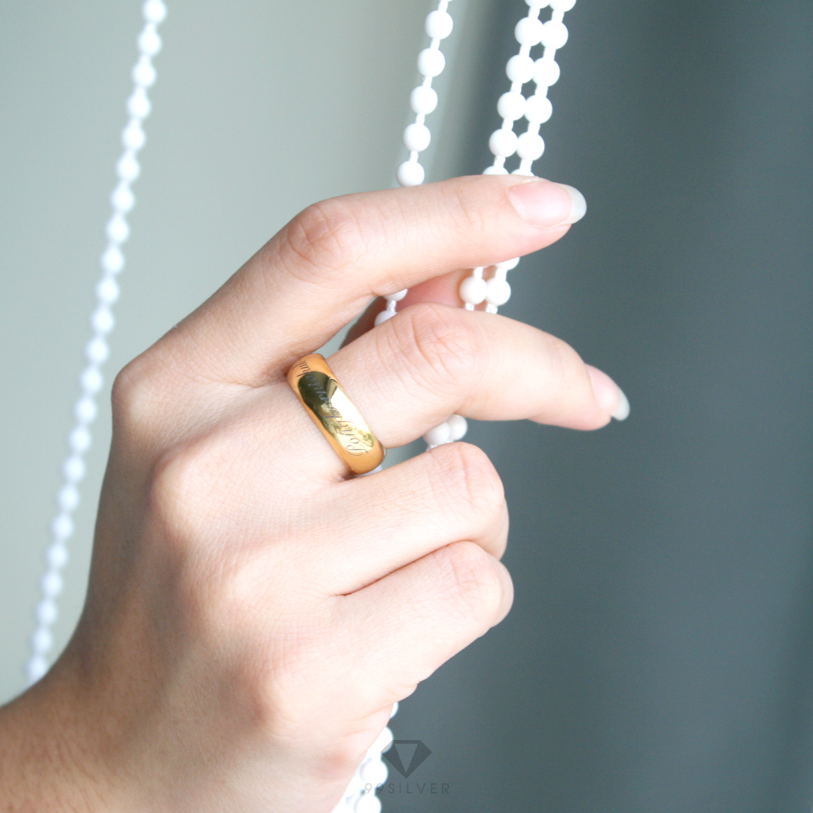 แหวนเงินแท้เคลือบทอง หน้ากว้าง 6 มิลลิเมตร ผิวเงาทรงโค้ง