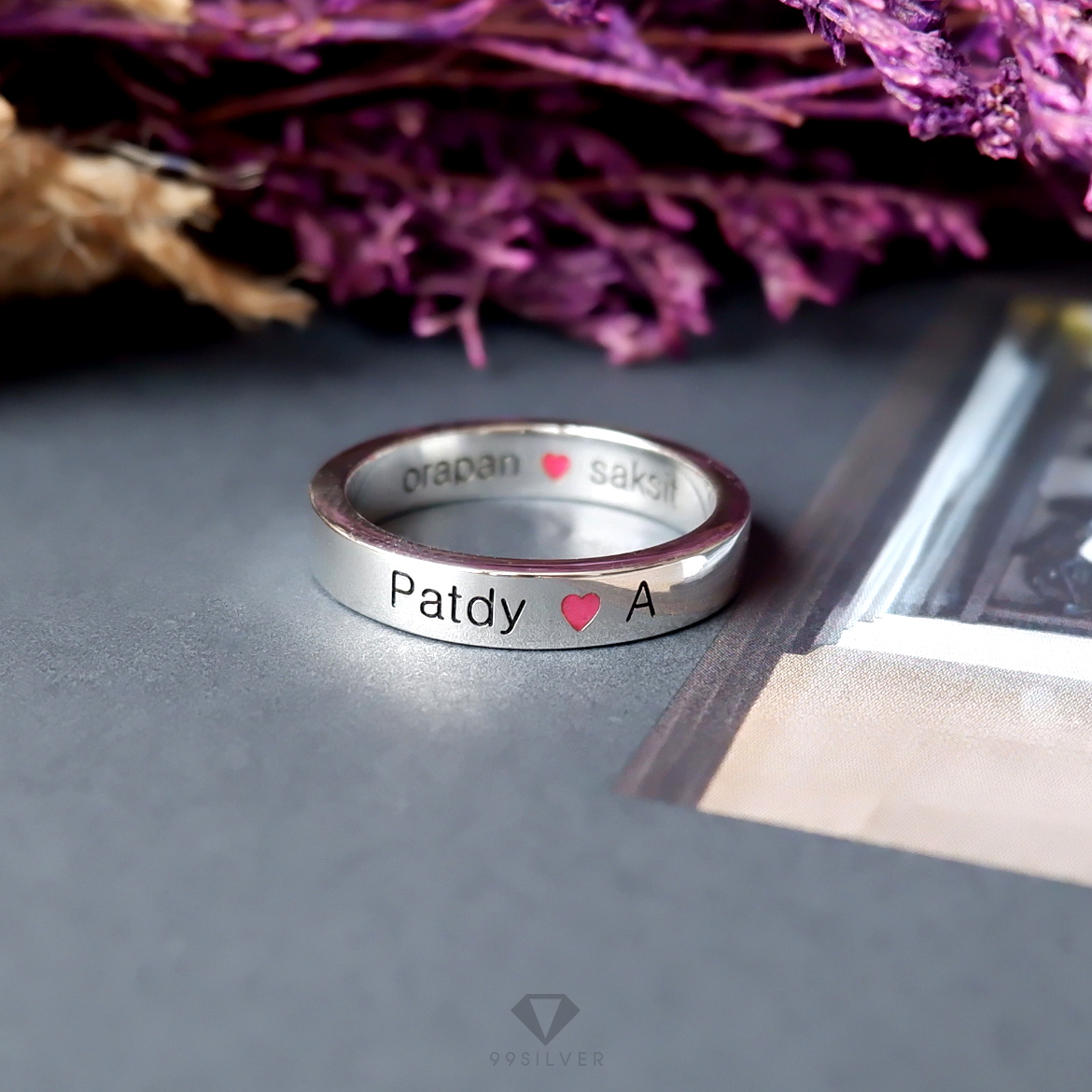 แหวนเงินแท้หน้ากว้าง 4 มิลลิเมตร หนาพิเศษ 1.8 มิลลิเมตร ผิวเรียบเงา ลงสีต่างๆ