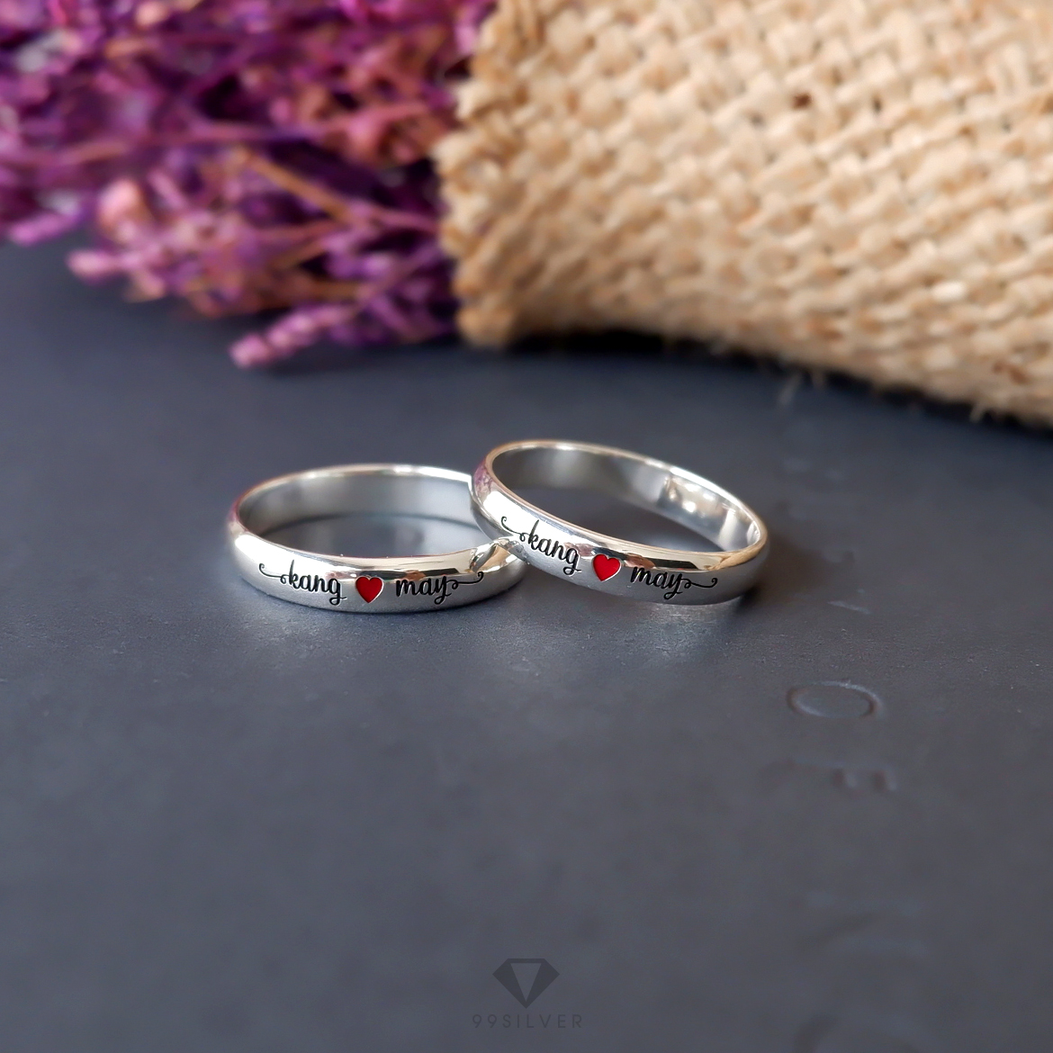 แหวนเงินแท้ หน้ากว้าง 3 มิลลิเมตร ผิวเงาทรงโค้ง ลงสีต่างๆ