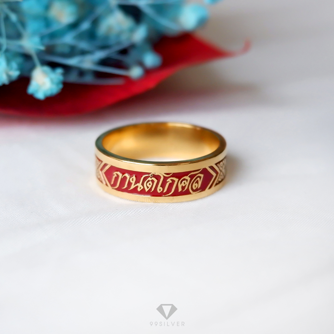 แหวนนามสกุลเงินแท้เคลือบทอง,พิ้งค์โกล,ไวท์โกล หน้า 6 มิลลิเมตร ผิวเรียบ พื้นหลังลงยา