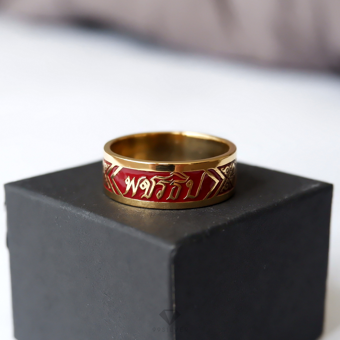 แหวนนามสกุลเงินแท้เคลือบทอง,พิ้งค์โกล,ไวท์โกล หน้า 6 มิลลิเมตร ผิวเรียบ พื้นหลังลงยา