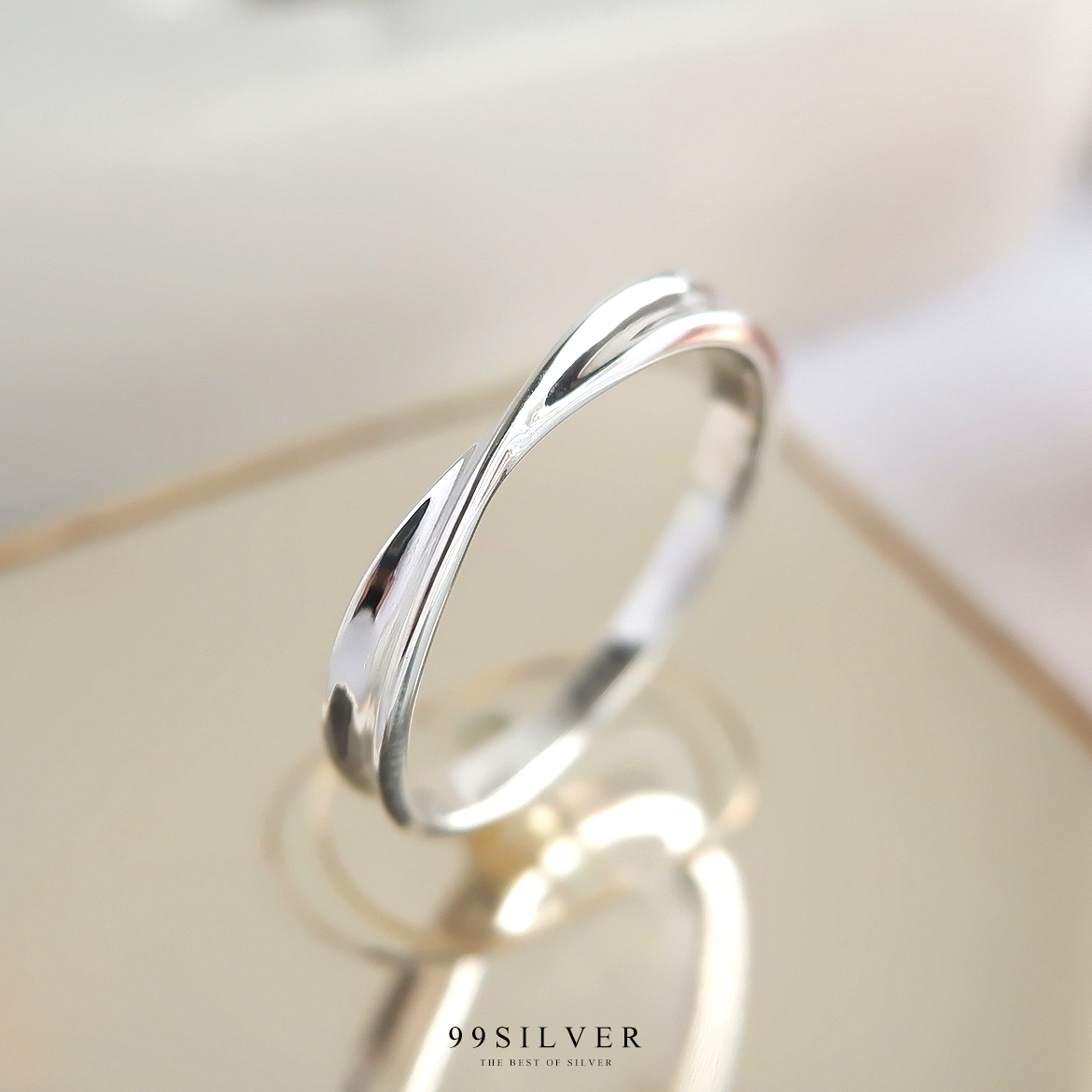 แหวนเงินตัวเรือนดีไซน์ให้เป็นแบบ infinity รักนิรันดร์ หน้าเรือน 3.5 มิลลิเมตร