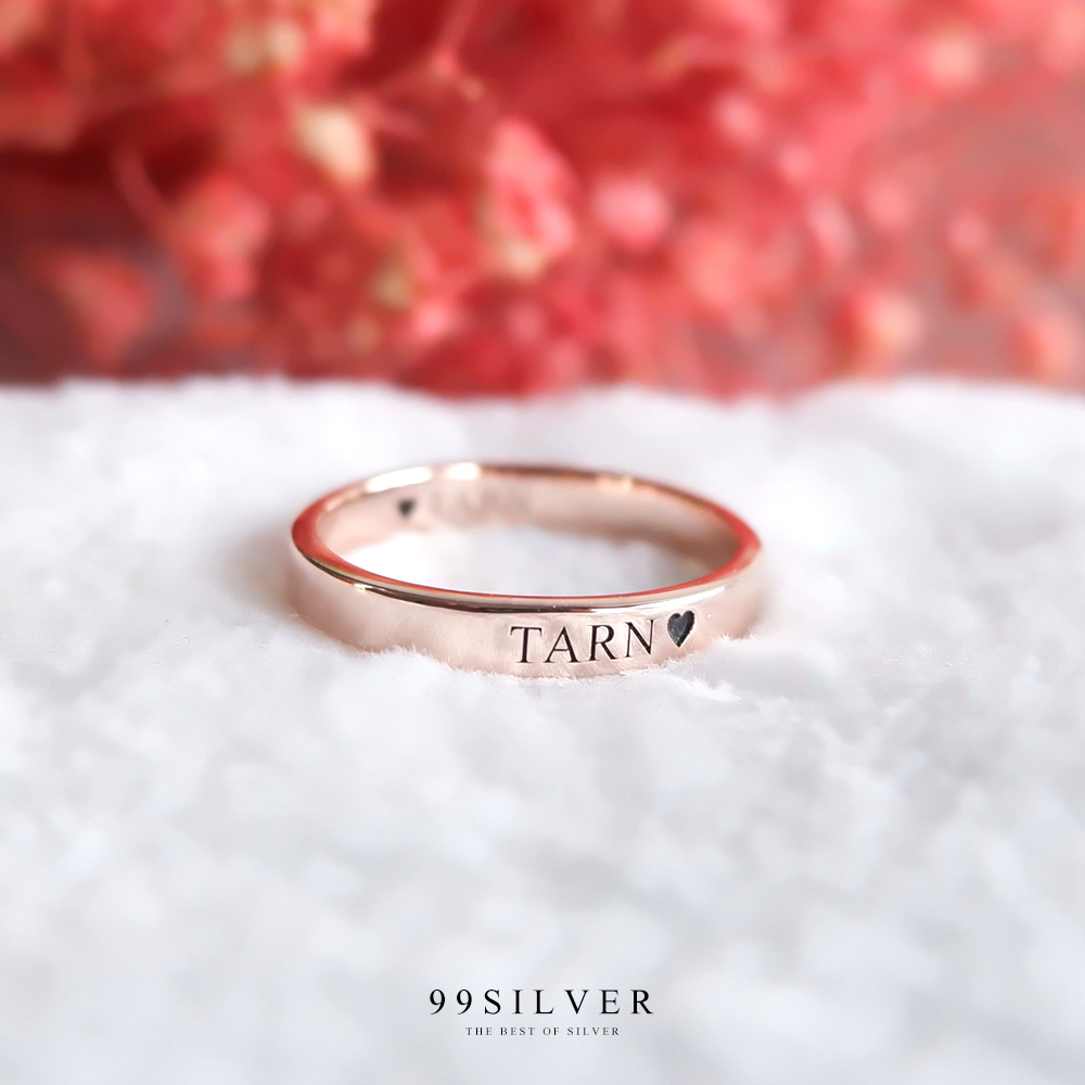 แหวนเงินแท้เคลือบพิ้งค์โกล หน้ากว้าง 3 มิลลิเมตร ผิวเรียบเงาทรงแบน 