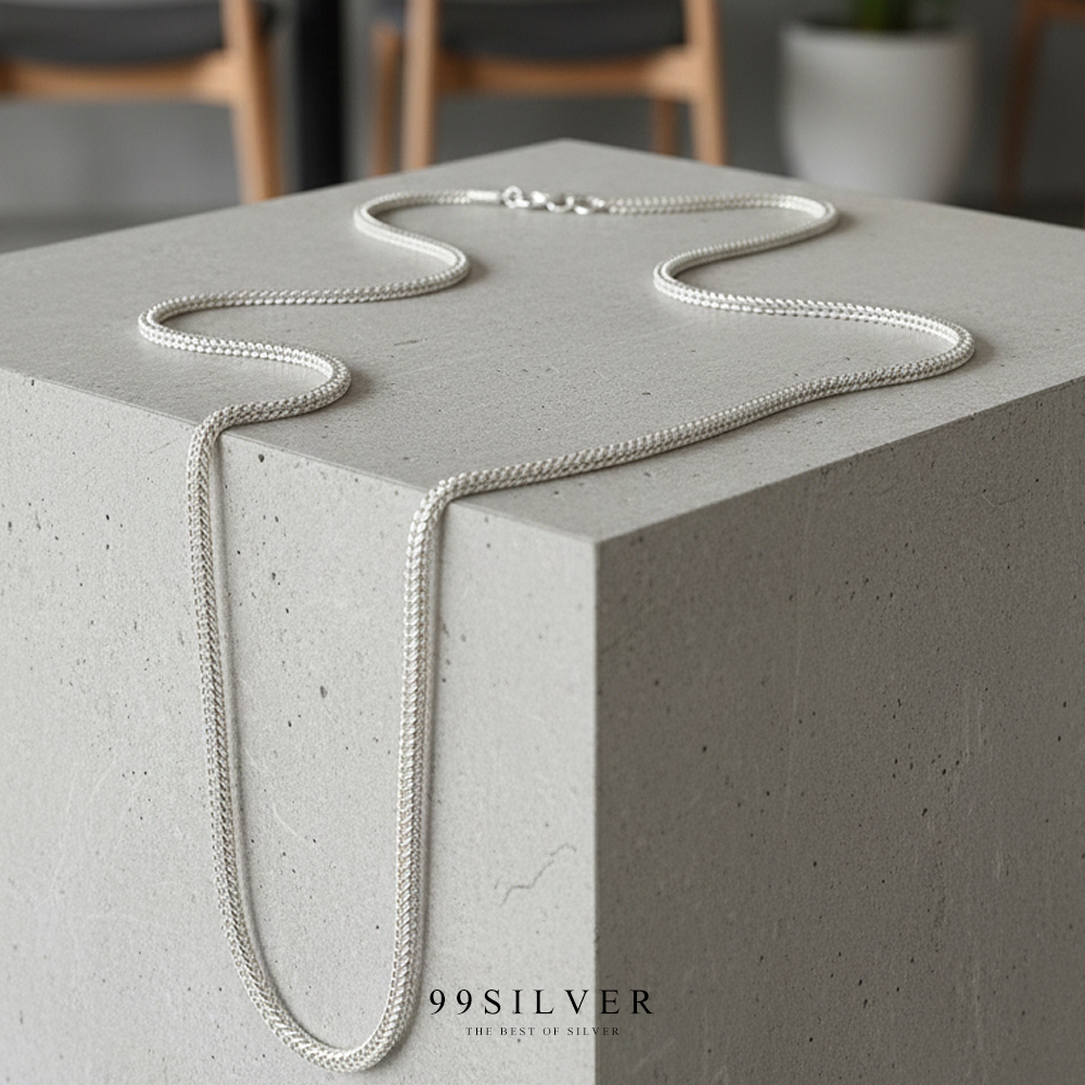 สร้อยลายสี่เสา เงินแท้ทั้งเส้น ลายสานละเอียดสวย งานฝีมือปราณีต ขนาด 2.5 มิลลิเมตร