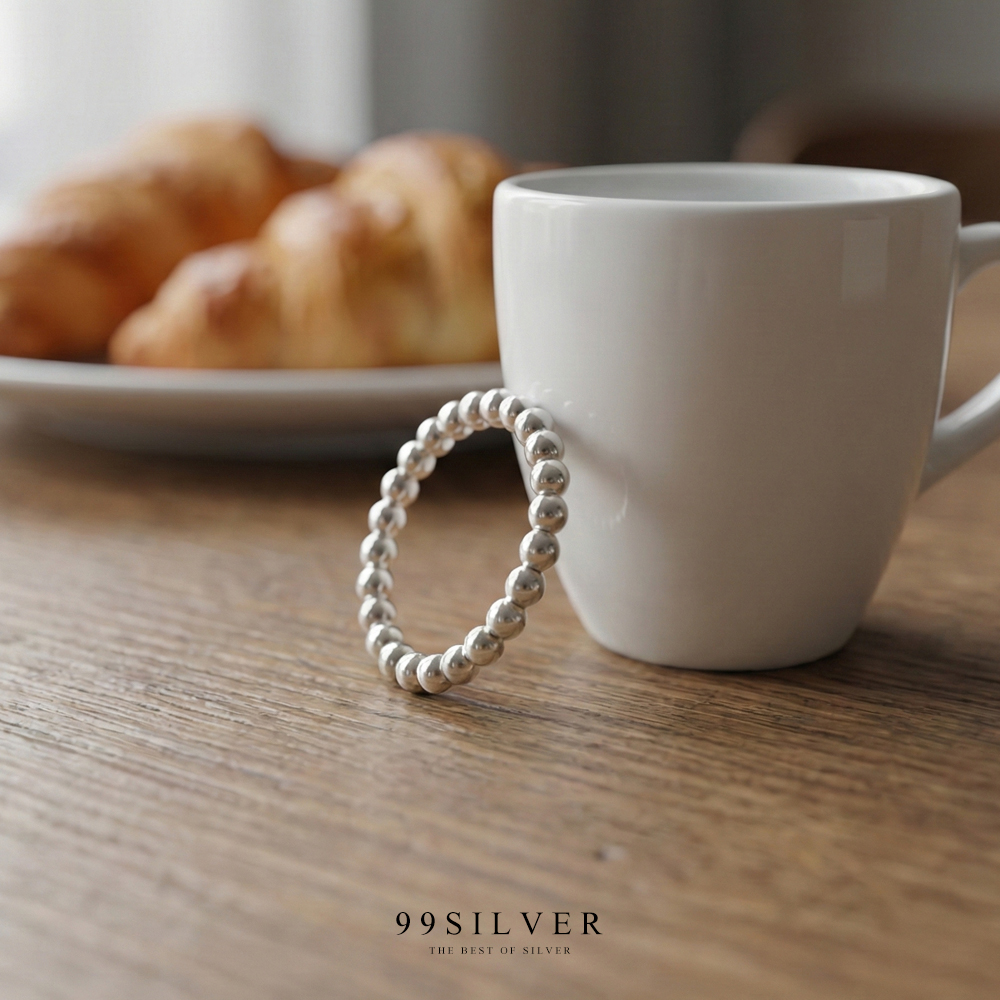 เม็ดเม็ดบอลทรงรีรอบวง เงินแท้ ขนาดเม็ด 2 มิลลิเมตร เท่ากันทั้งวง