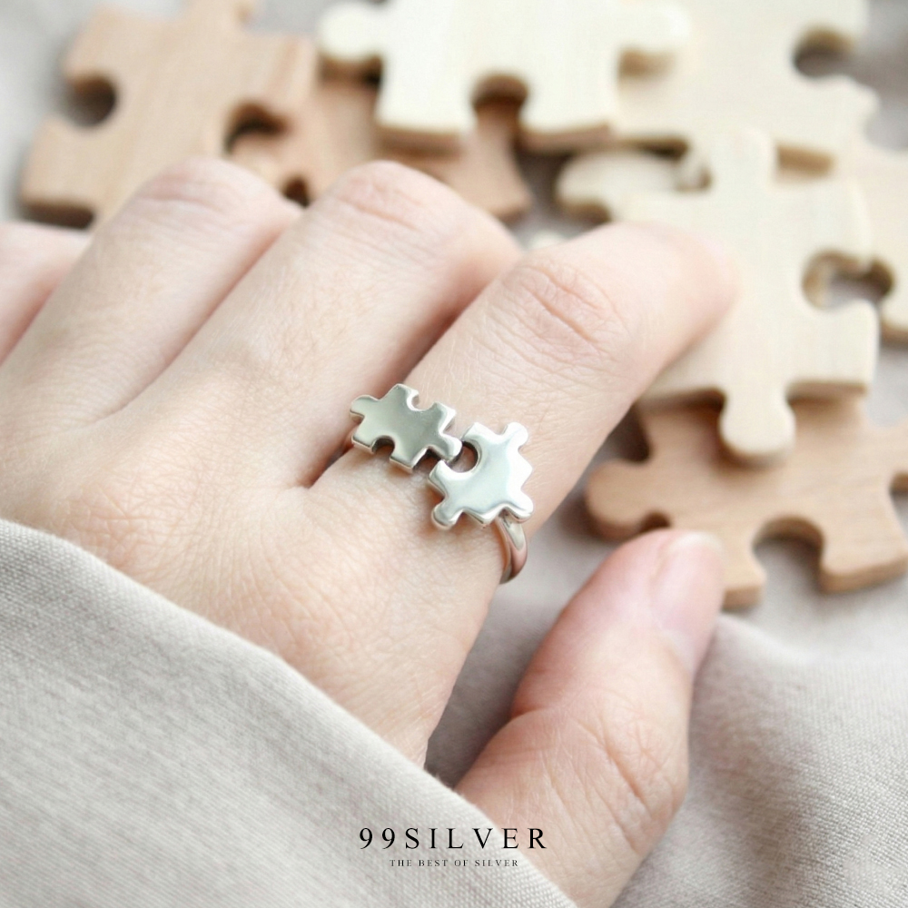 แหวนจิ๊กซอลคู่รัก Jigsaw ring ผิวขัดเงา ตัวจิ๊กซอลคู่ยึดเชื่อมกัน