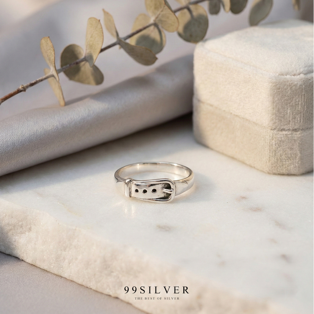 แหวนเข็มขัด หน้ากว้างแหวน 5 มิลลิเมตร ตัวเรือนขัดเงา ลงยาดำ