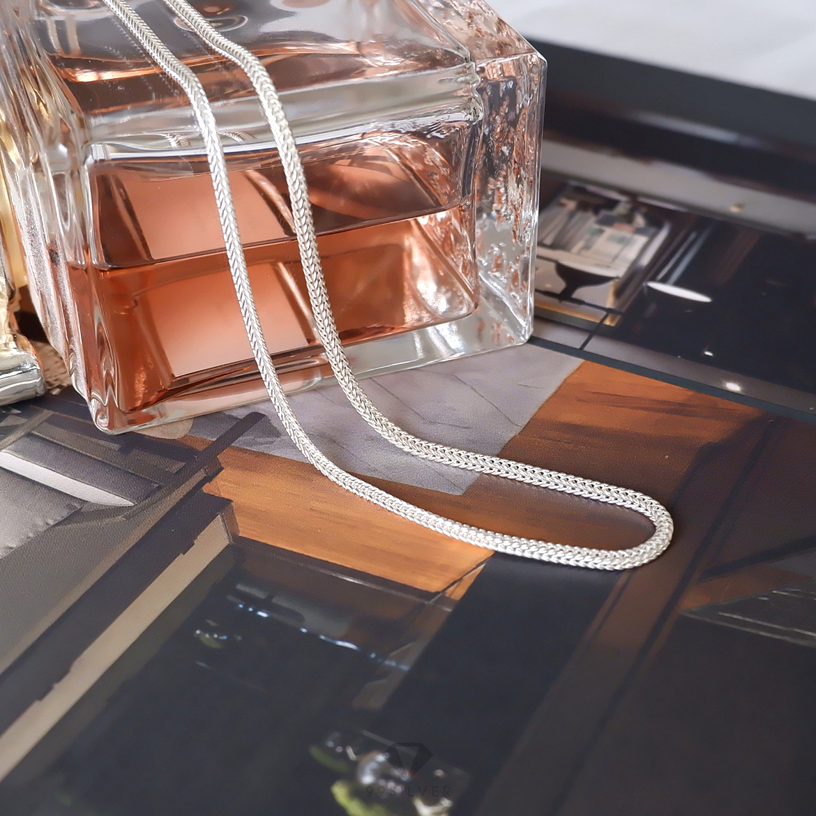 สร้อยลายสี่เสา เงินแท้ทั้งเส้น ลายสานละเอียดสวย งานฝีมือปราณีต ขนาด 2 มิลลิเมตร